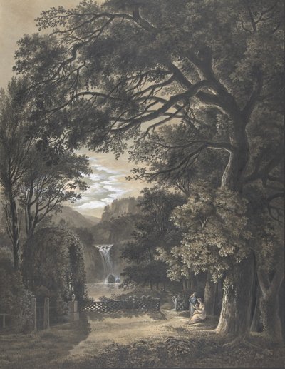Famiglia Riunita Davanti a un Monumento in un Paesaggio con Cascata, 1805 da Johann Heinrich Meyer
