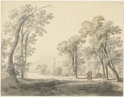 Paesaggio con due figure a destra da Johann Heinrich Muntz