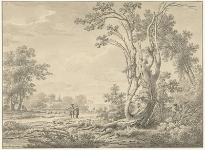 Paesaggio meridionale con castello, bestiame e passeggiatori da Johann Heinrich Muntz