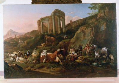 Paesaggio classico con animali da Johann Heinrich Roos