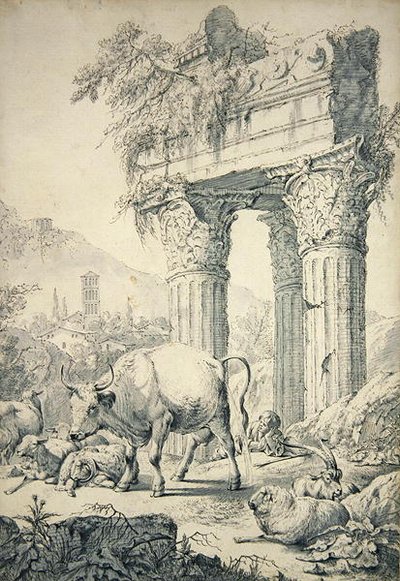 Mucca in un paesaggio campagnolo da Johann Heinrich Roos