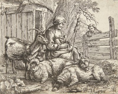 Una filatrice da Johann Heinrich Roos