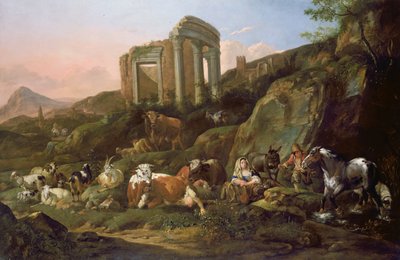 Animali da fattoria in un paesaggio classico, 1684 da Johann Heinrich Roos