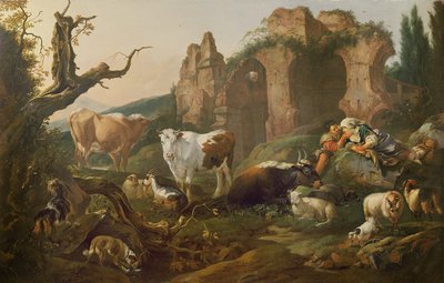 Animali da fattoria in un paesaggio, 1685 da Johann Heinrich Roos