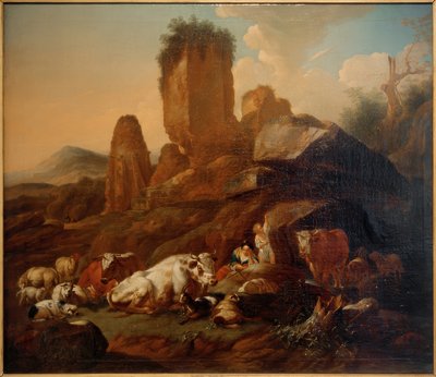 Pastorella a riposo e bestiame da Johann Heinrich Roos