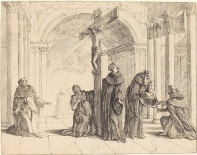 Un crocifisso in una chiesa con i santi Tommaso d