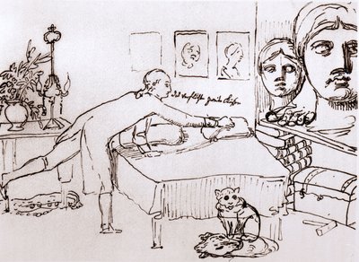 Johann Wolfgang Von Goethe nella sua casa in Via del Corso a Roma. Disegno di Johann Heinrich Wilhelm Tischbein (1751-1829) (detto anche Goethe-Tischbein o Goethe Tischbein). sd. XVIII secolo da Johann Heinrich Wilhelm Tischbein