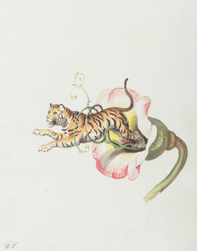 Tigre che salta da una corona di fiori. Allegoria sui semi di fiori, 1817 da Johann Heinrich Wilhelm Tischbein