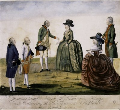 Incontro di Caterina II e Giuseppe II sul Dnepr da Johann Hieronymus Loeschenkohl