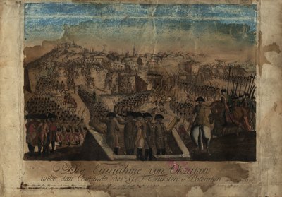 La cattura di Ochakov da parte del principe Grigory Potemkin il 17 dicembre 1788 da Johann Hieronymus Loeschenkohl