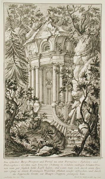 Tempio in un giardino, inciso da Jacob Andreas Fridrich (1714-79) (incisione) da Johann Jacob (after) Schubler