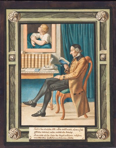 Ritratto di Johann Caspar Lavater (1741-1801), di profilo a sinistra, seduto e che legge un libro da Johann Jacob Lips