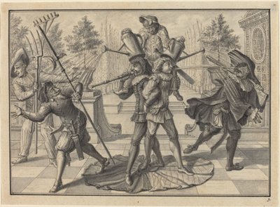 Arlecchino e Scaramuccia Creano una "Fontana" da Johann Jacob Schubler