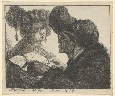 Un uomo con turbante legge a una giovane donna da Johann Jakob Dorner the Elder