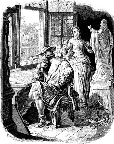 Architetto Erwin von Steinbach con sua figlia Sabina. Illustrazione dalla Geschichte des deutschen Volkes di E. Duller, 1840 da Johann Jakob Kirchhoff