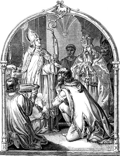 Battesimo del capo sassone Widukind, illustrazione dalla Geschichte des deutschen Volkes di E. Duller, 1840 da Johann Jakob Kirchhoff