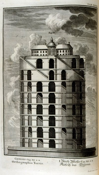 Piano della Torre di Babele visto di lato da Johann Jakob Scheuchzer