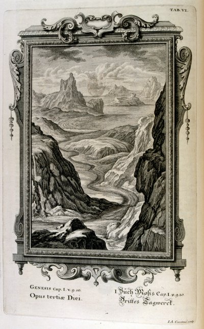 Il racconto della creazione della Genesi: Il terzo giorno della creazione: I mari sono creati da Johann Jakob Scheuchzer