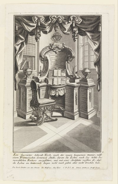 Ein façonirter Schreib-Tisch, (Scrivania e sedia) da Johann Jakob Schübler