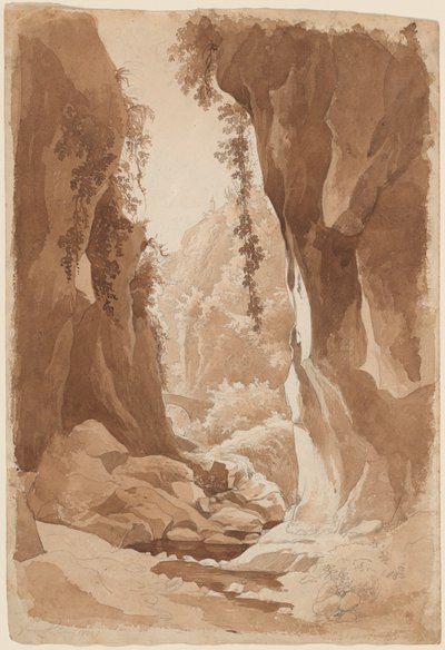 Scogliere che sovrastano una gola del fiume vicino a Sorrento (recto) da Johann Joachim Faber