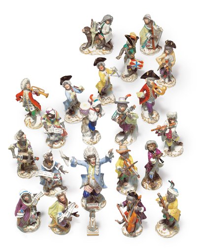 Banda di scimmie di Meissen a ventuno pezzi da Johann Joachim Kändler