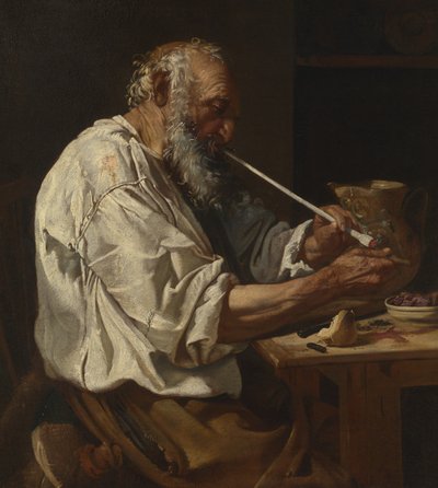 Vecchio contadino che accende una pipa, c.1660 da Johann Karl Loth