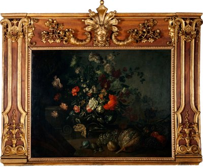 Natura morta floreale con uva, zucca e melograni da Johann Kunstner