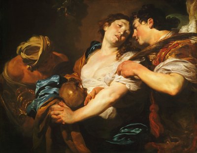 Un peccatore pentito che si allontana dalla tentazione e viene offerto una palma di salvezza da un angelo da Johann Liss or Lis or von Lys