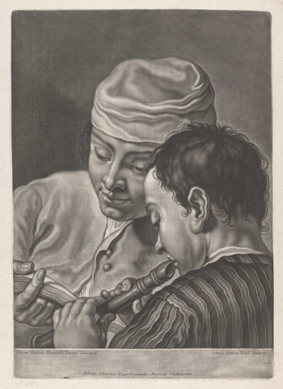Ritratto di due uomini, uno suona il flauto dolce da Johann Lorenz Haid