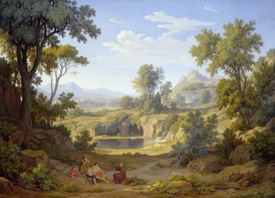 Paesaggio italiano con un pellegrino e rustici, 1829 da Johann Martin von Rohden