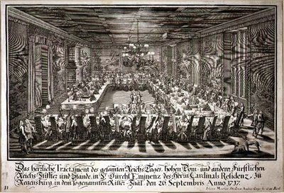 Banchetto nella Sala del Re al Palazzo del Cardinale di Ratisbona, 26 settembre 1717 da Johann Matthias and Geyer Andreas Steidlin