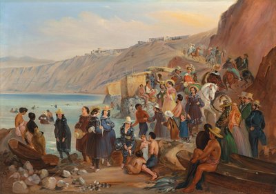 Bagnanti sulla spiaggia di Chorillos, Miraflores, Lima da Johann Moritz Rugendas