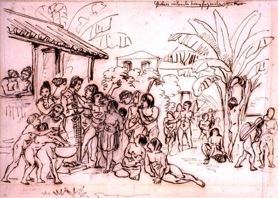 Indiani in visita a una tenuta, Brasile, c.1825 da Johann Moritz Rugendas
