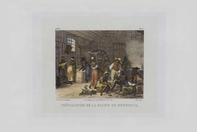 Preparazione delle radici di manioca. Da Malerische Reise in Brasilien da Johann Moritz Rugendas