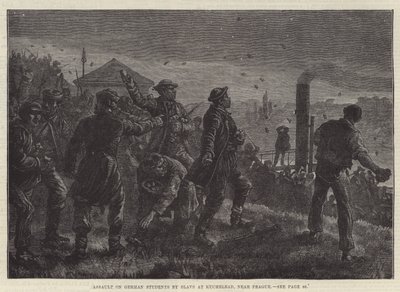 Assalto agli studenti tedeschi da parte degli slavi a Kuchelbad, vicino a Praga (incisione) da Johann Nepomuk (after) Schonberg