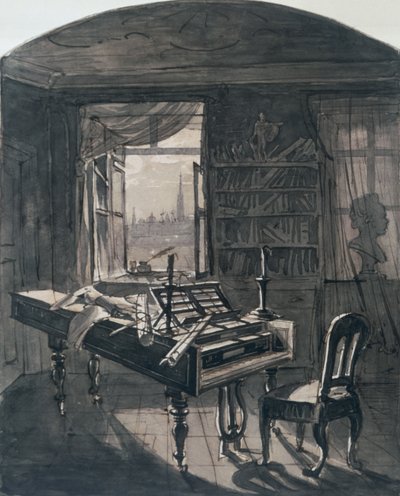 La stanza di Beethoven al momento della sua morte, 1827 da Johann Nepomuk Hoechle