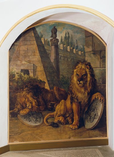 Leone con lo stemma della Casa d
