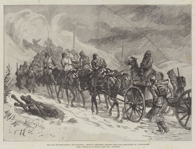 La guerra tra Serbia e Bulgaria, artiglieria serba che attraversa i monti Ploca durante una tempesta di neve da Johann Nepomuk Schonberg