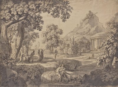 Paesaggio classico con un tempio, un gigante su una montagna da Johann Nepomuk Schödlberger