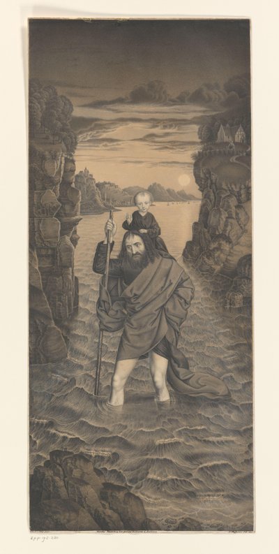 San Cristoforo attraversa un fiume con il Bambino Gesù sulle spalle (Opere dalla collezione dei fratelli Boisserée) da Johann Nepomuk Strixner