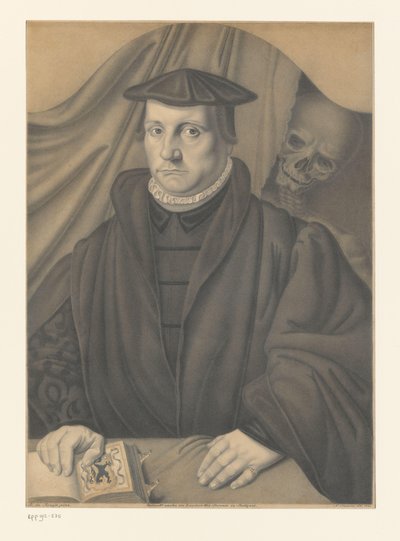 Ritratto di un uomo sconosciuto con uno scheletro dietro di lui da Johann Nepomuk Strixner
