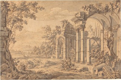 Paesaggio con un disegnatore tra rovine antiche da Johann Oswald Harms
