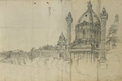 Veduta dei sobborghi meridionali di Vienna e della Karlskirche da Johann Peter Krafft