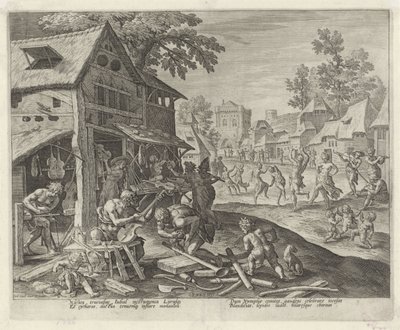Jubal e la sua famiglia fabbricano strumenti musicali da Johann Sadeler (I)