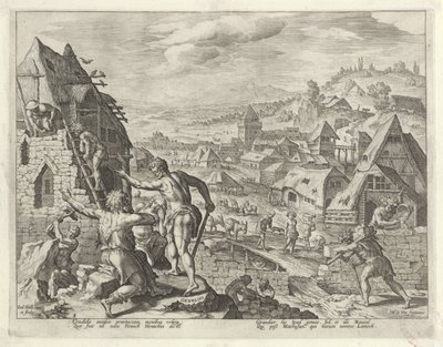Caino costruisce la città di Enoch (Storia della famiglia di Caino / Sulle buone e cattive opere) da Johann Sadeler (I)