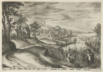 Pan insegue la ninfa Siringa (serie di paesaggi con scene mitologiche) da Johann Sadeler (I)