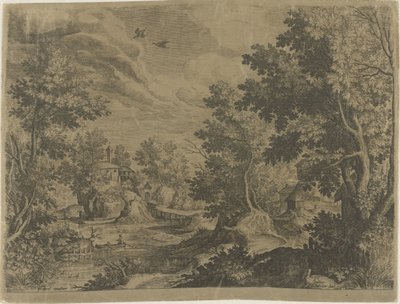 Paesaggio fluviale con barca a remi da Johann Sadeler (I)