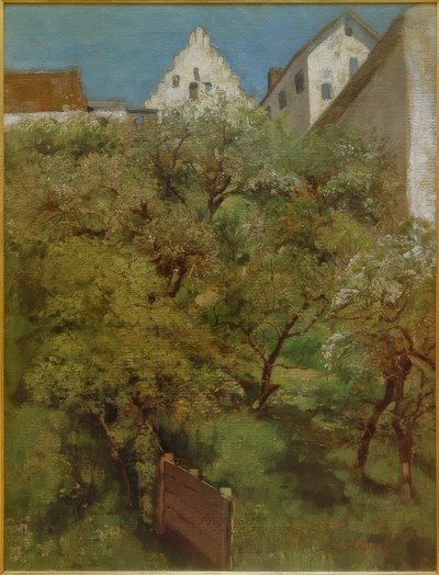 Fioritura degli alberi sotto il municipio di Dachau da Johann Sperl