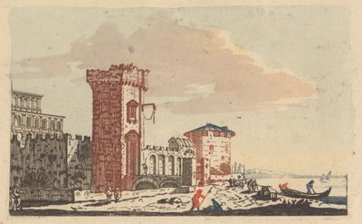 Castelli, Rovine e Paesaggi Marini - Sei Incisioni Colorate da Johann Teyler
