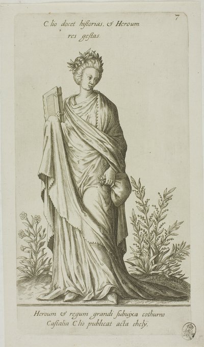 Clio, Musa della Storia, lastra 7 del Parnaso Bicipite da Johann Theodor de Bry